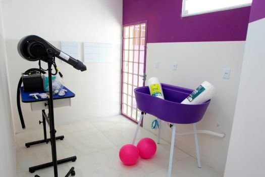 Ambientes de Banho e tosa da unidade Jundiaí da PET Polivet Essência Terapêutica